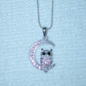 Silver and Pink Owl Pendant Necklace